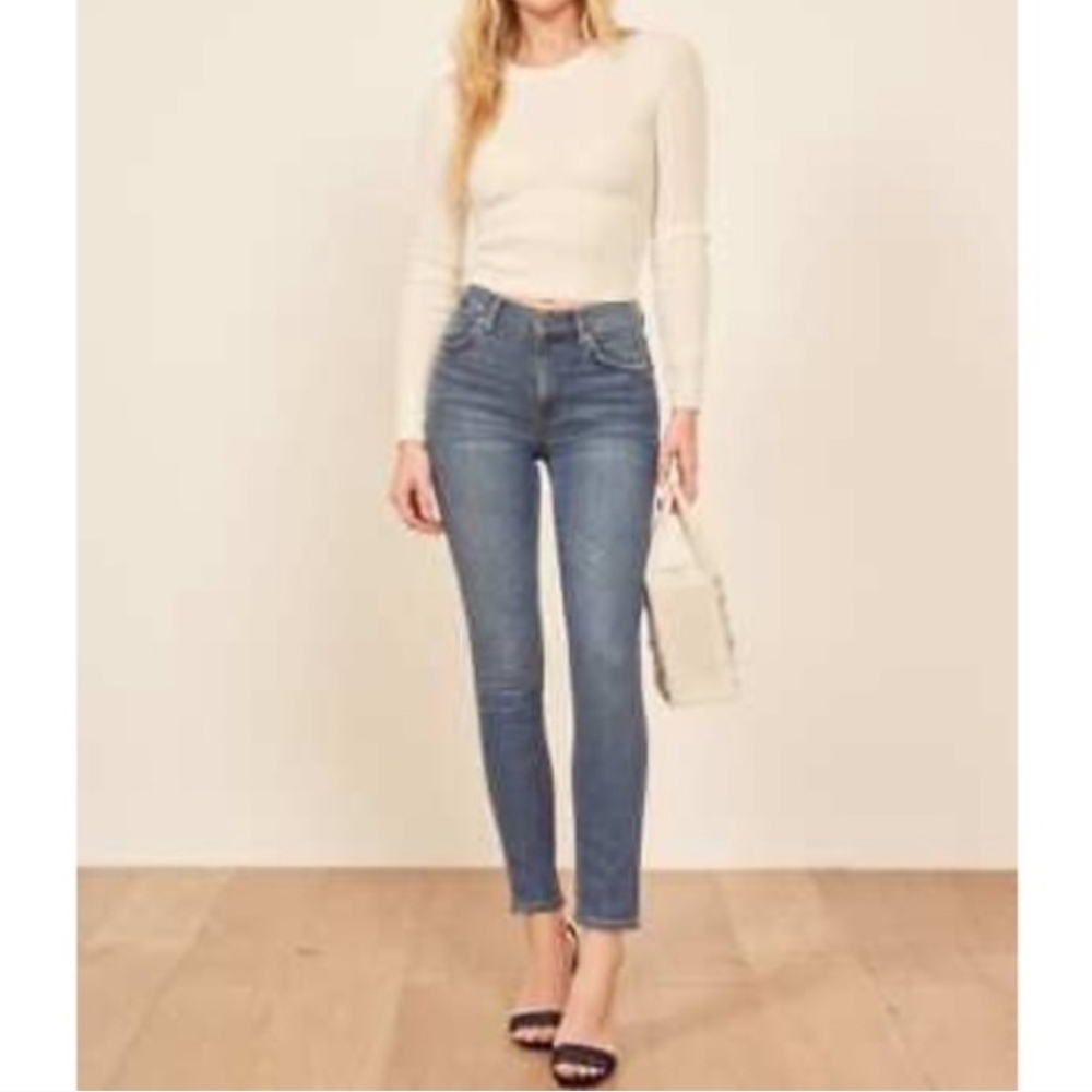 Reformation Jeans high-rise Skinny Strechy Meduim Wash blue denim Size 28 - Picture 5 of 16